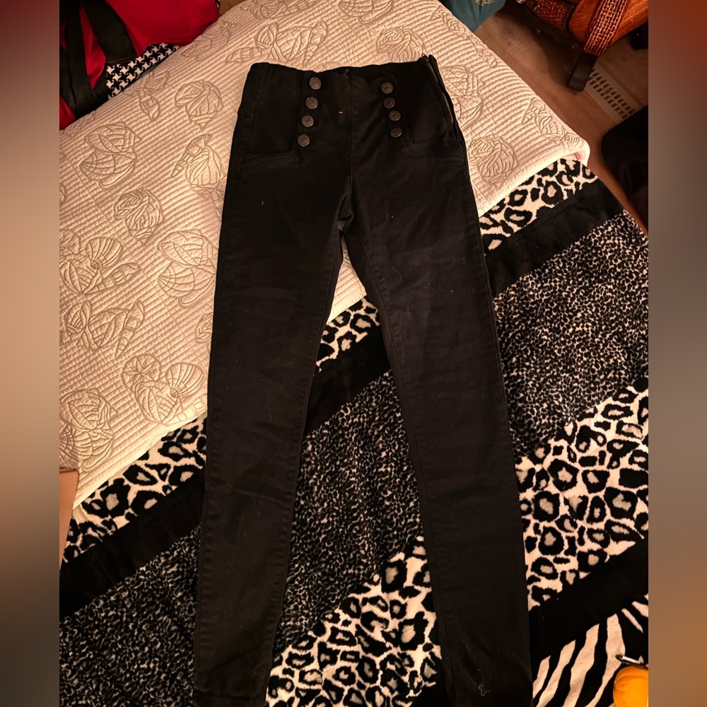 High-Waisted Black Button-Up Jeans